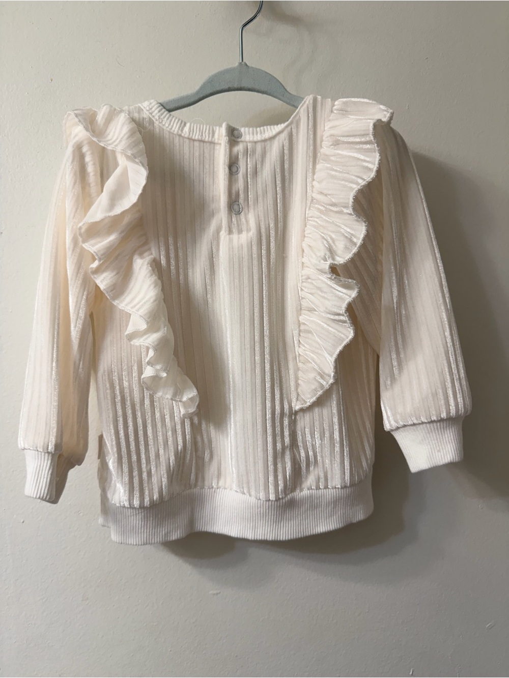 Tahari Cream Ruffle Ribbed Kids Pajama Set - Picture 2 of 4